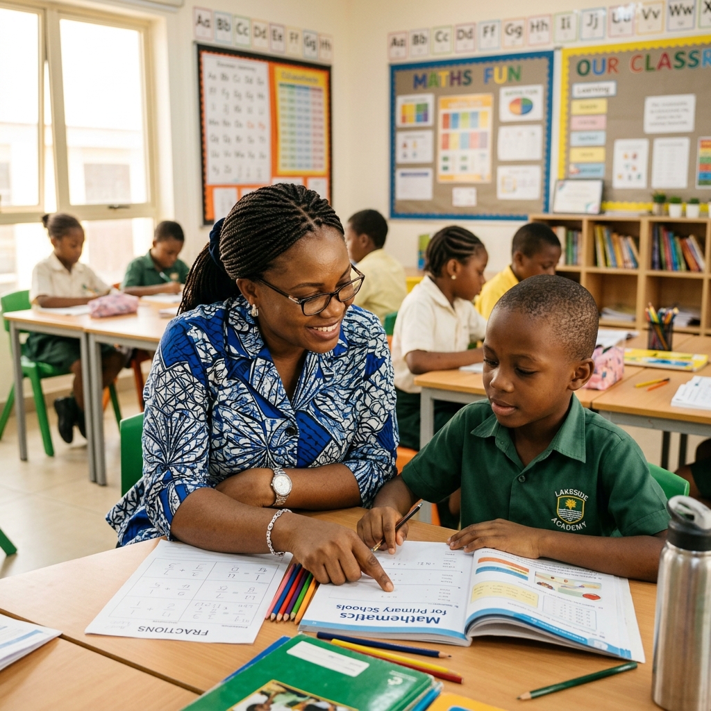 Nigerian teacher entering student scores into the LaikiEdu platform on a laptop